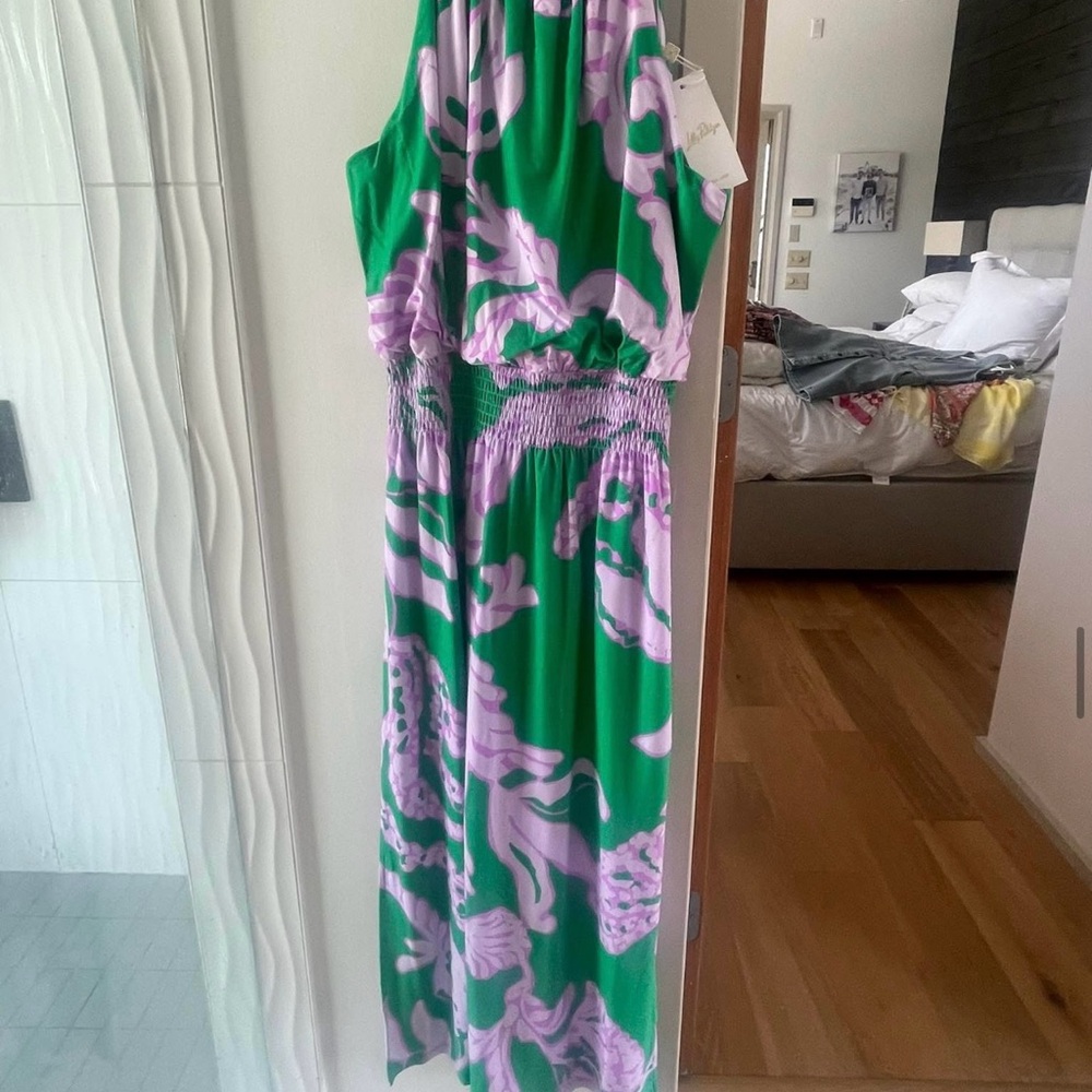 Green and Purple Patterned Maxi Dress